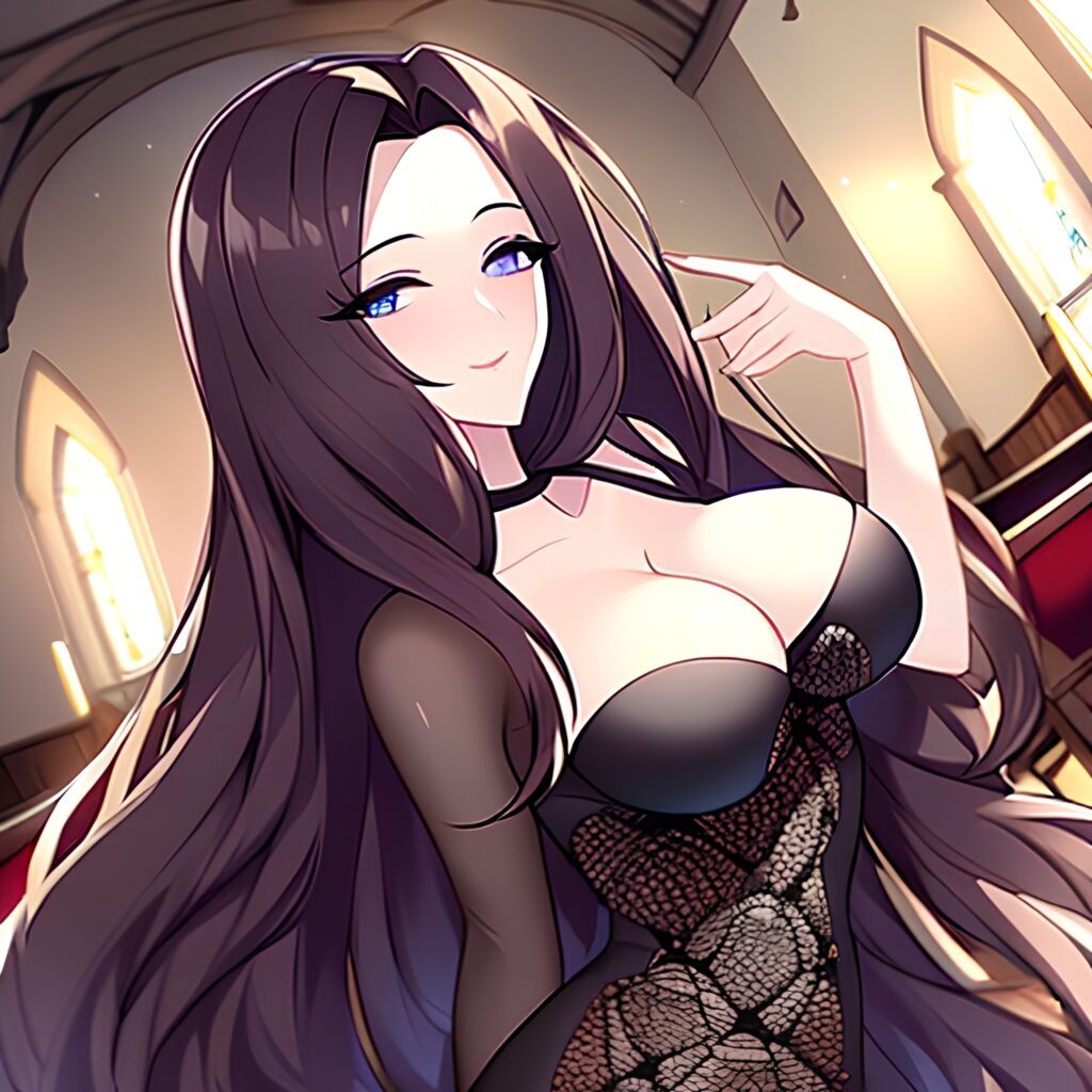 long hair messy hair church woman fishnet brunette 