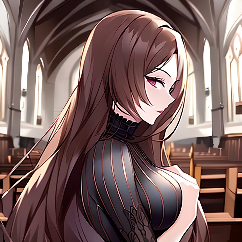 long hair messy hair fishnet brunette church woman