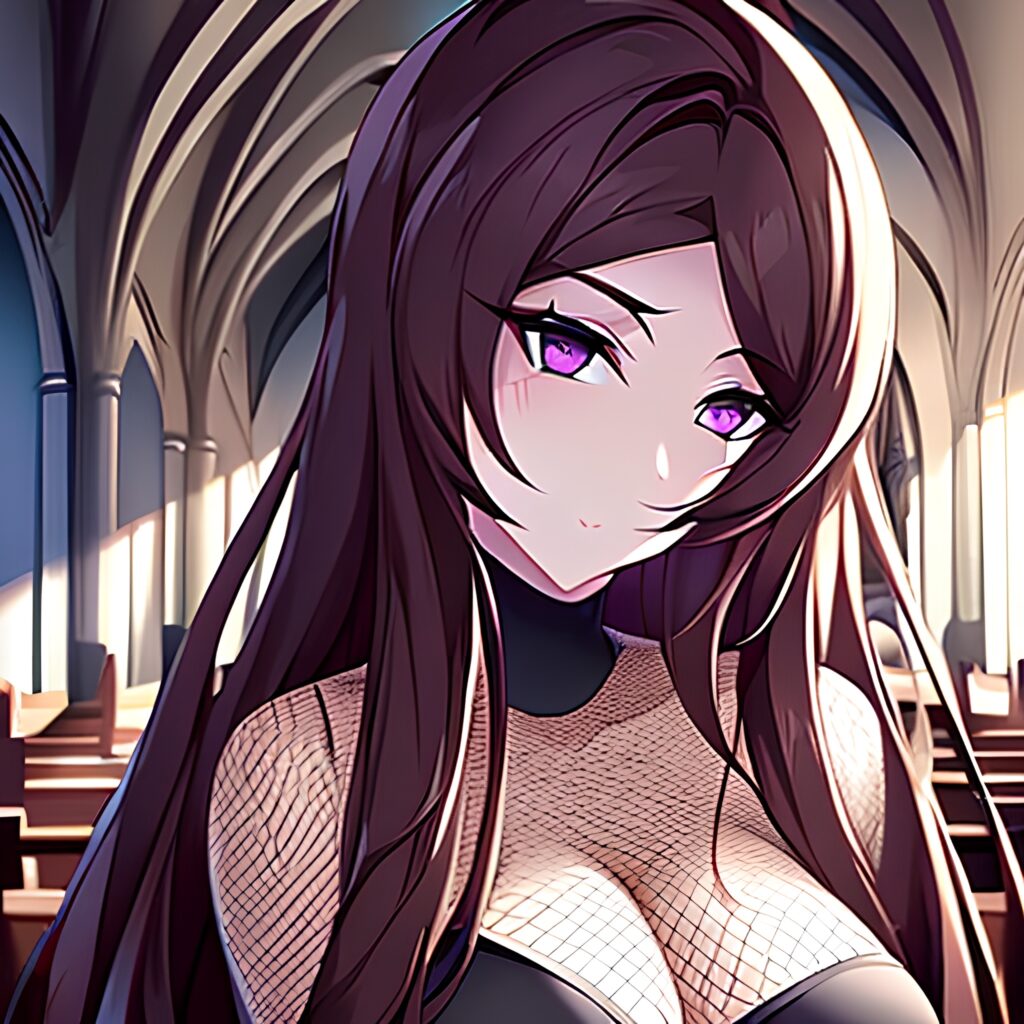 long hair messy hair fishnet brunette church woman 