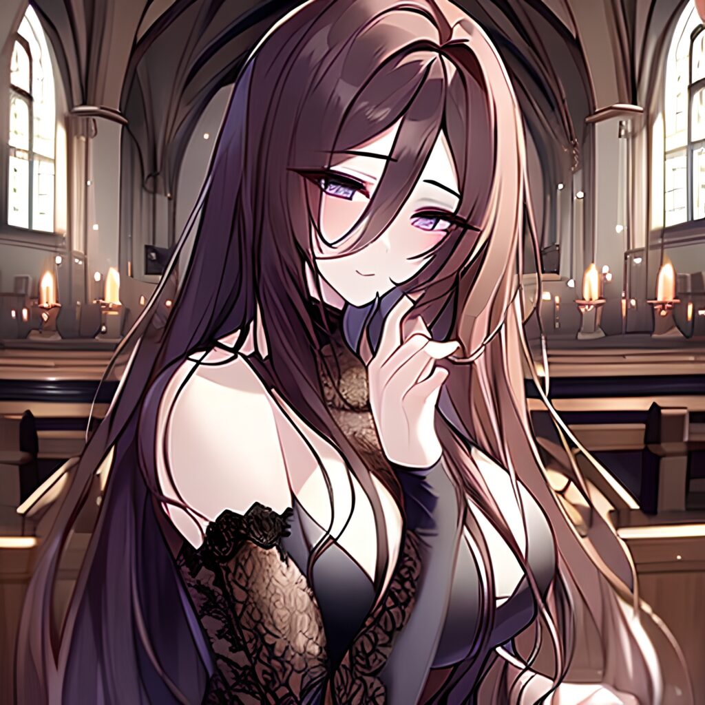 long hair messy hair fishnet brunette church woman