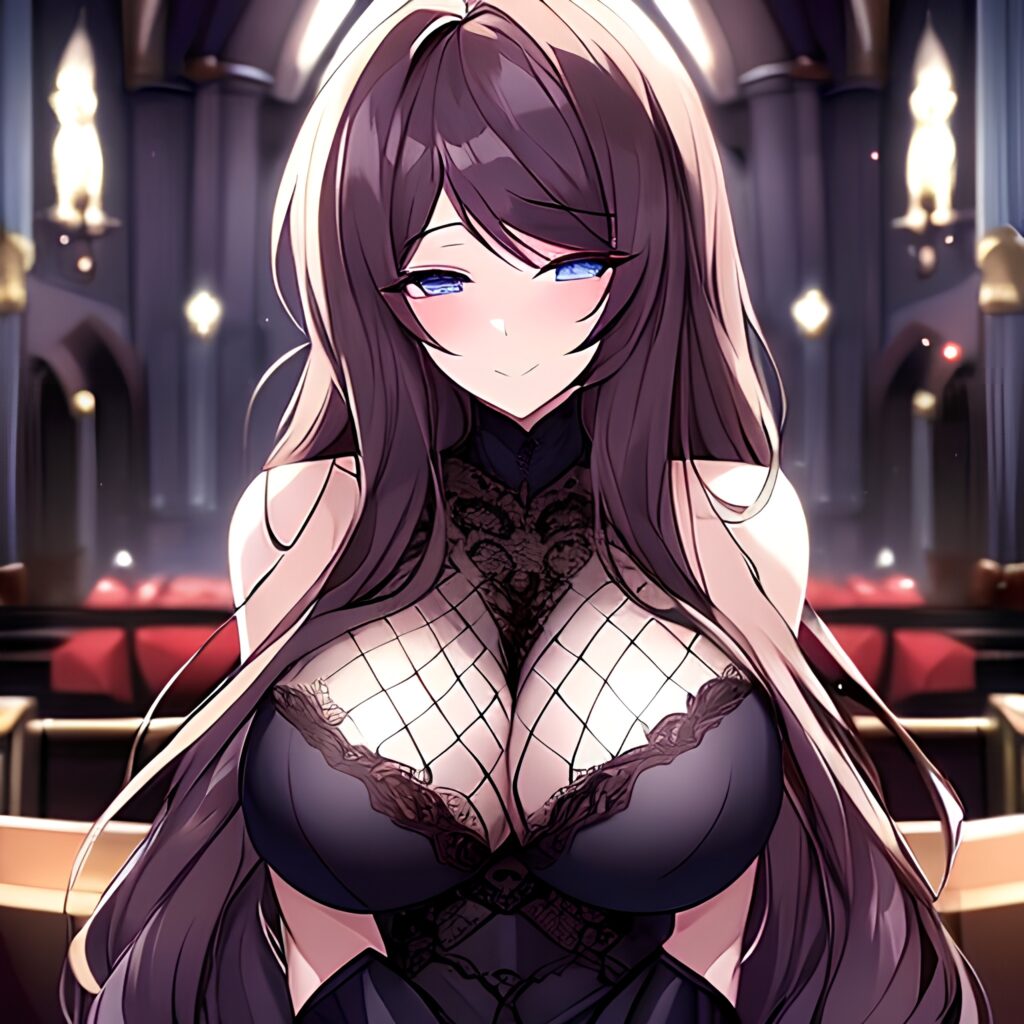 long hair messy hair fishnet brunette church woman 