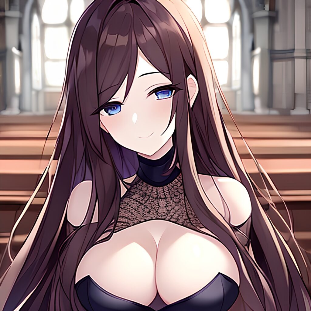 long hair messy hair fishnet brunette woman church