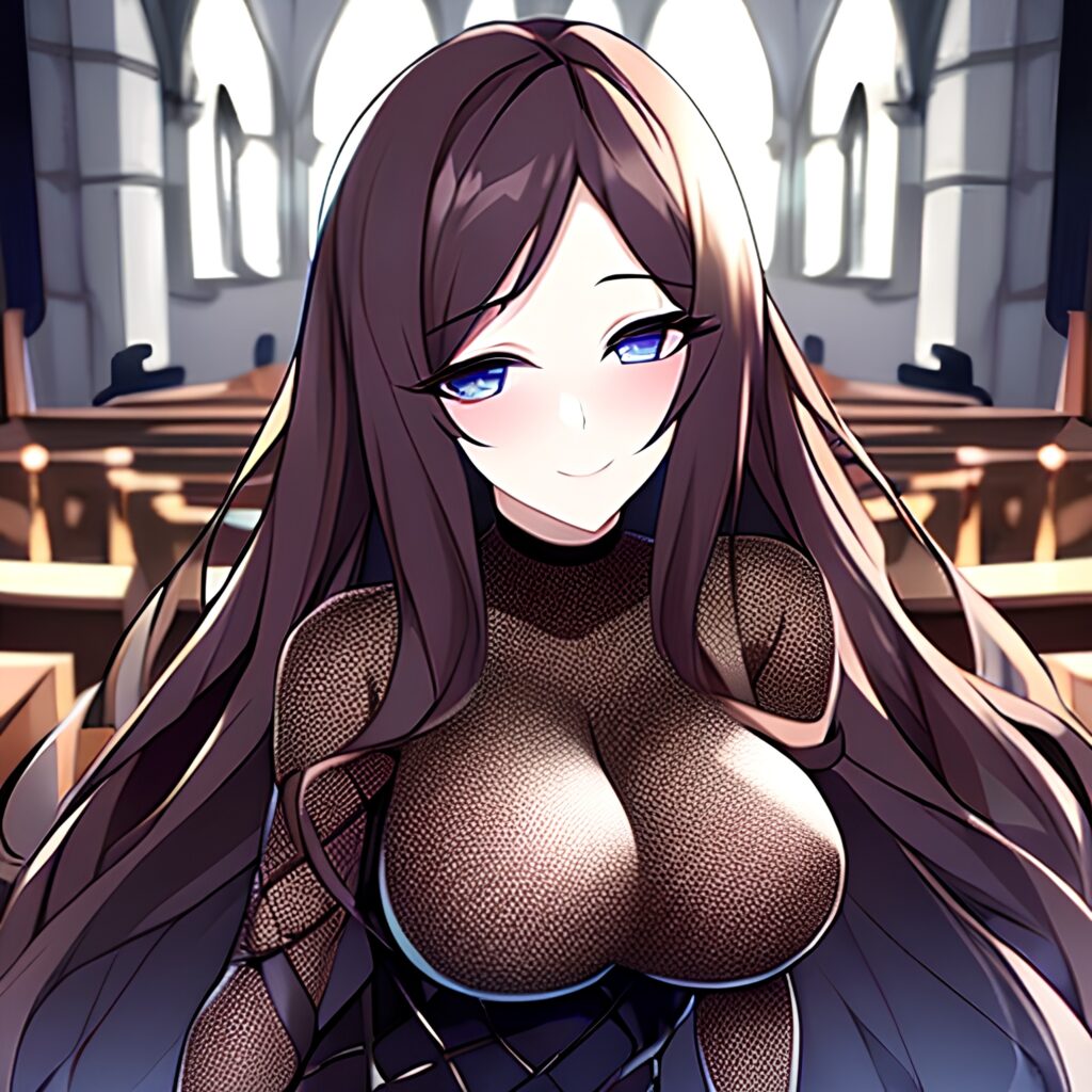 long hair messy hair fishnet church brunette woman 