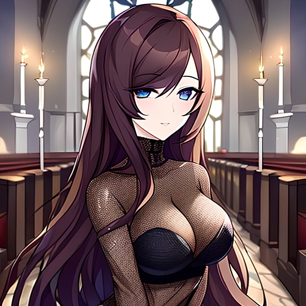 long hair messy hair fishnet church brunette woman