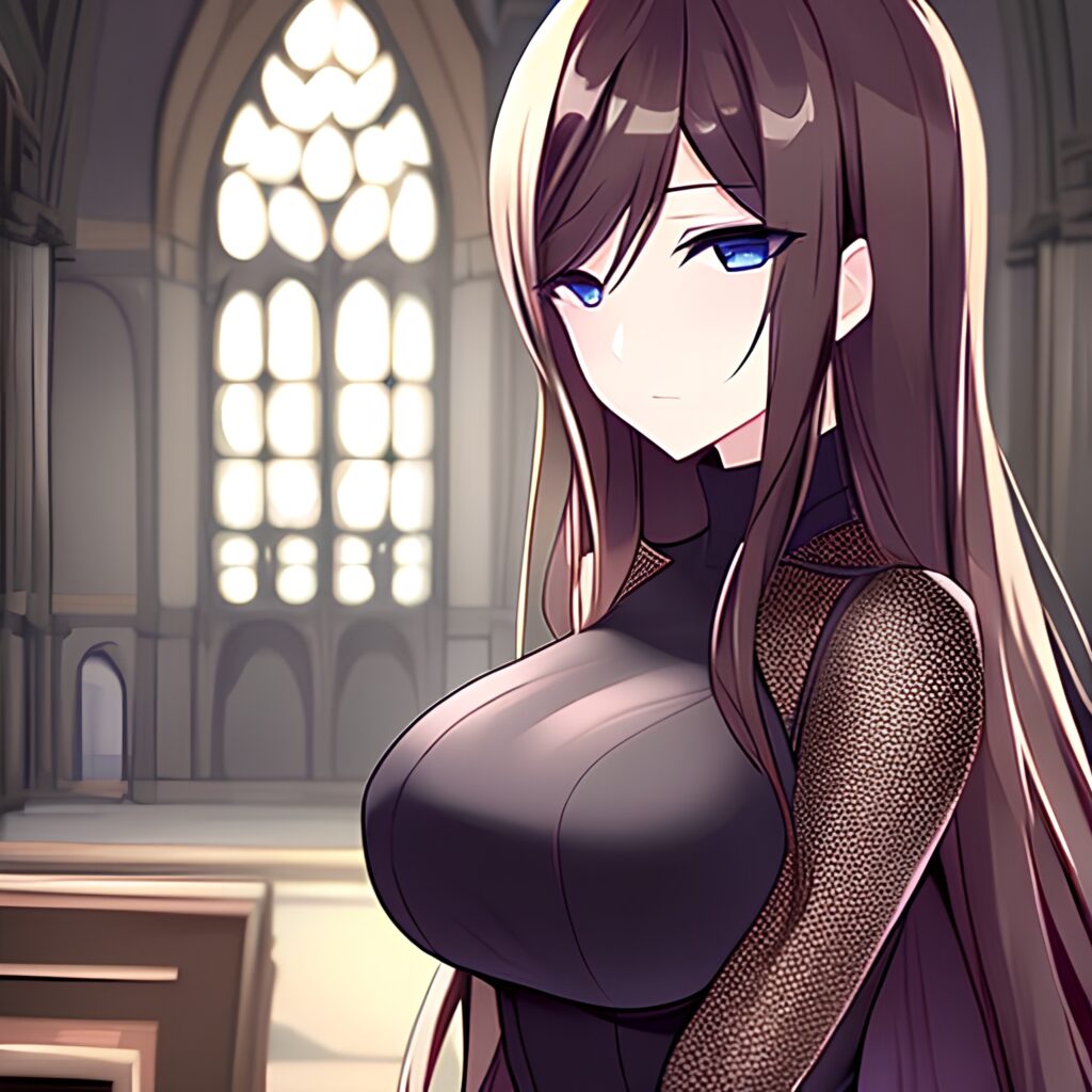 long hair messy hair fishnet church brunette woman 