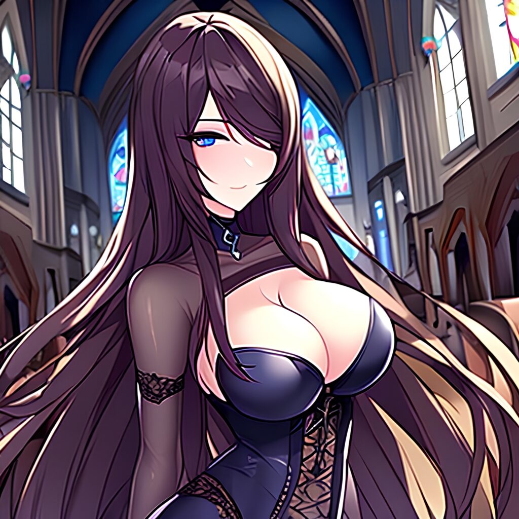 long hair messy hair fishnet church woman brunette 