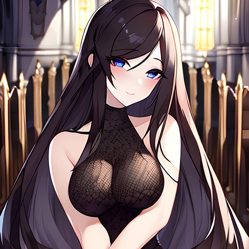 long hair messy hair fishnet church woman brunette