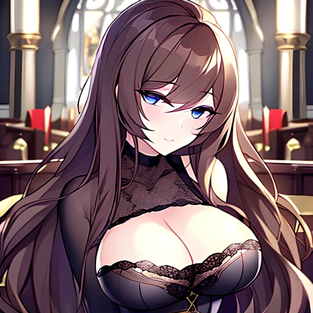long hair messy hair fishnet church woman brunette