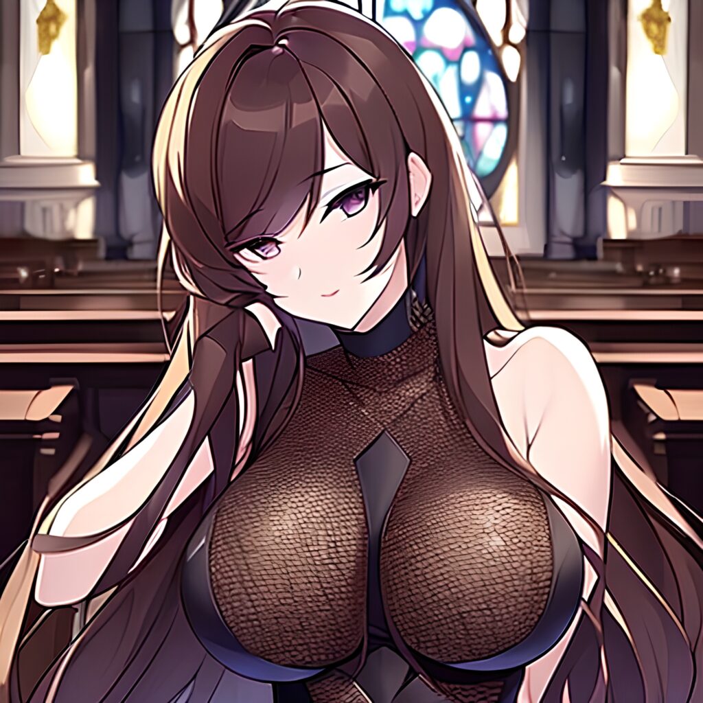 long hair messy hair fishnet woman brunette church 