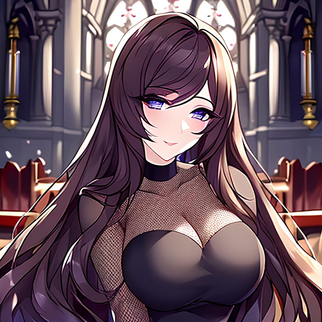 long hair messy hair fishnet woman church brunette