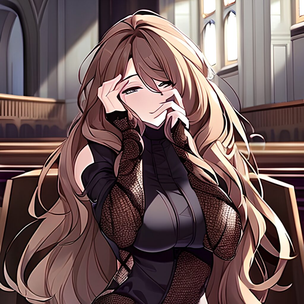 long hair messy hair fishnet woman church brunette 