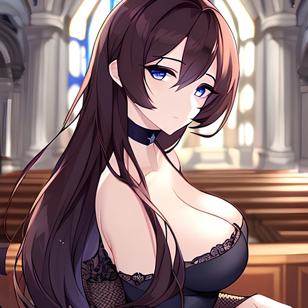 long hair messy hair woman brunette church fishnet