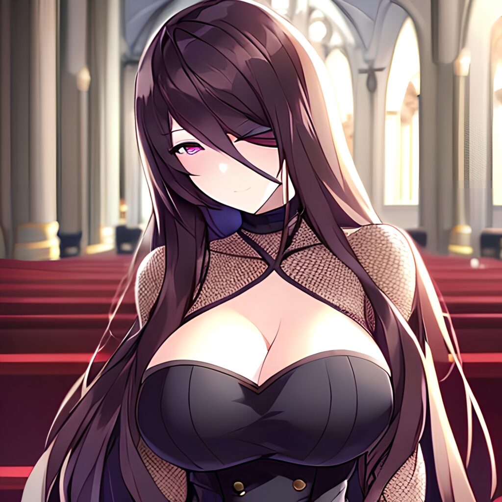 long hair messy hair woman brunette fishnet church 