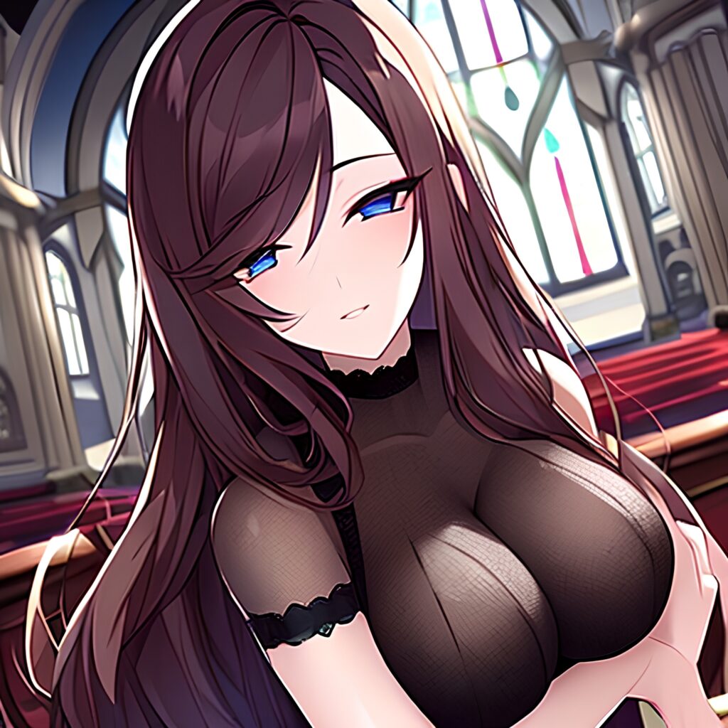 long hair messy hair woman brunette fishnet church 