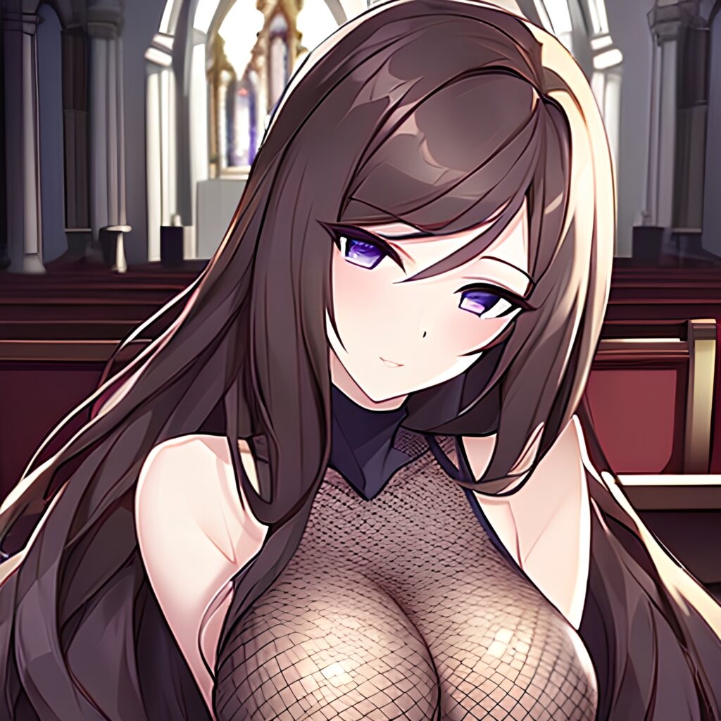 long hair messy hair woman church fishnet brunette