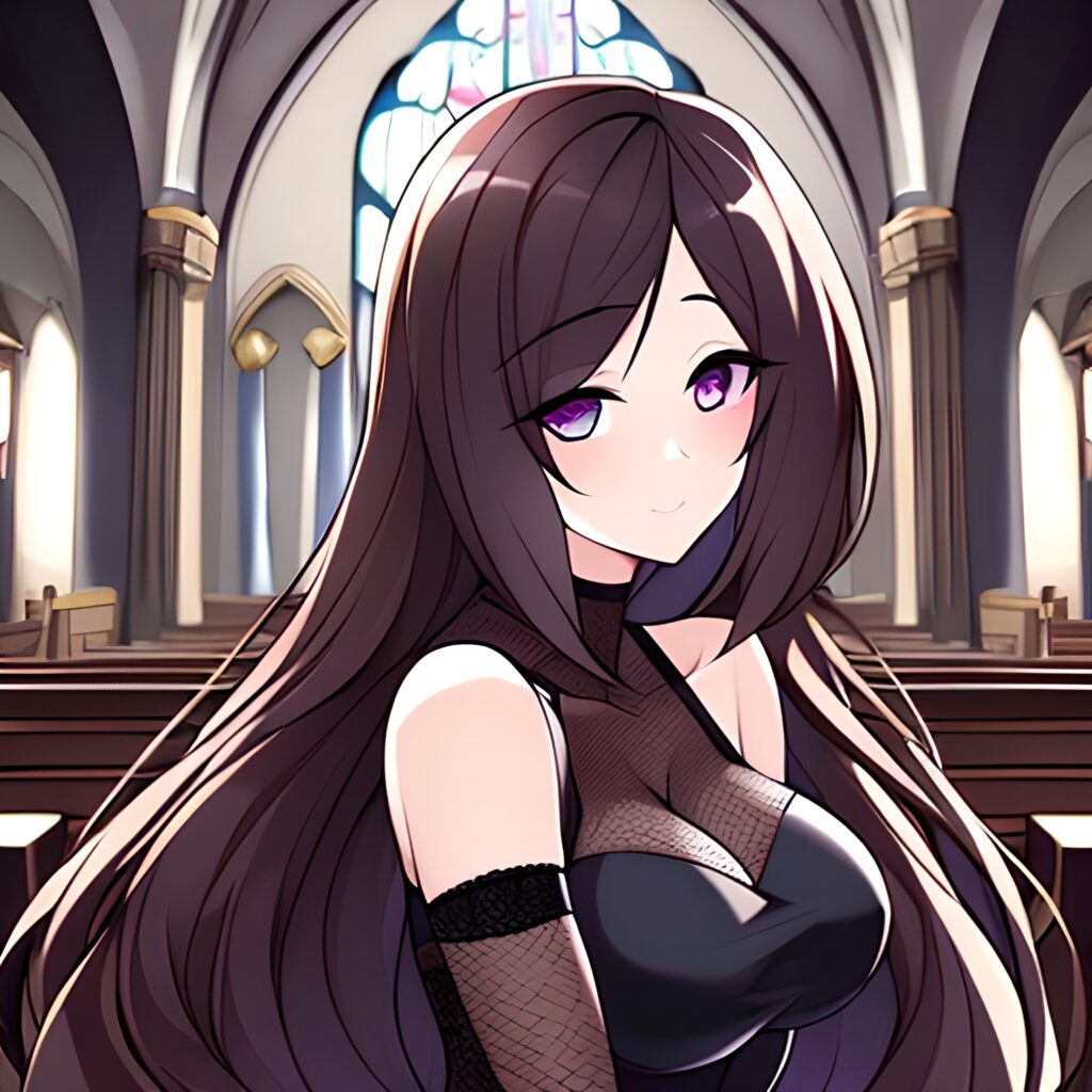 long hair messy hair woman church fishnet brunette