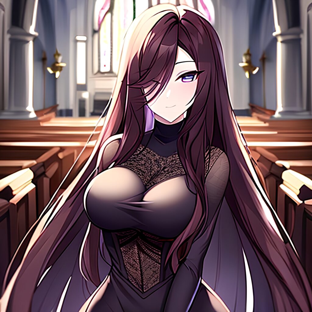 long hair messy hair woman church fishnet brunette