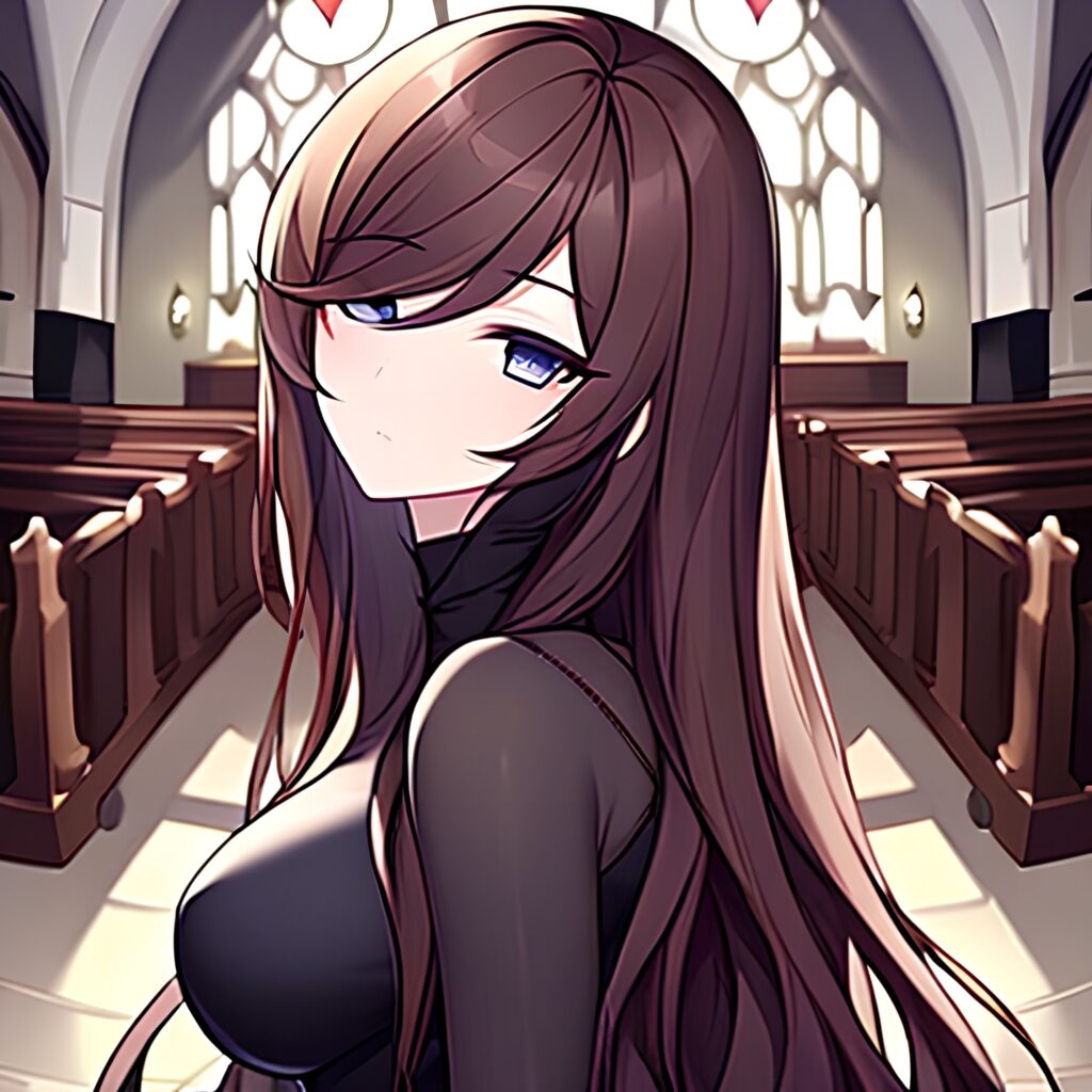 long hair messy hair woman fishnet brunette church