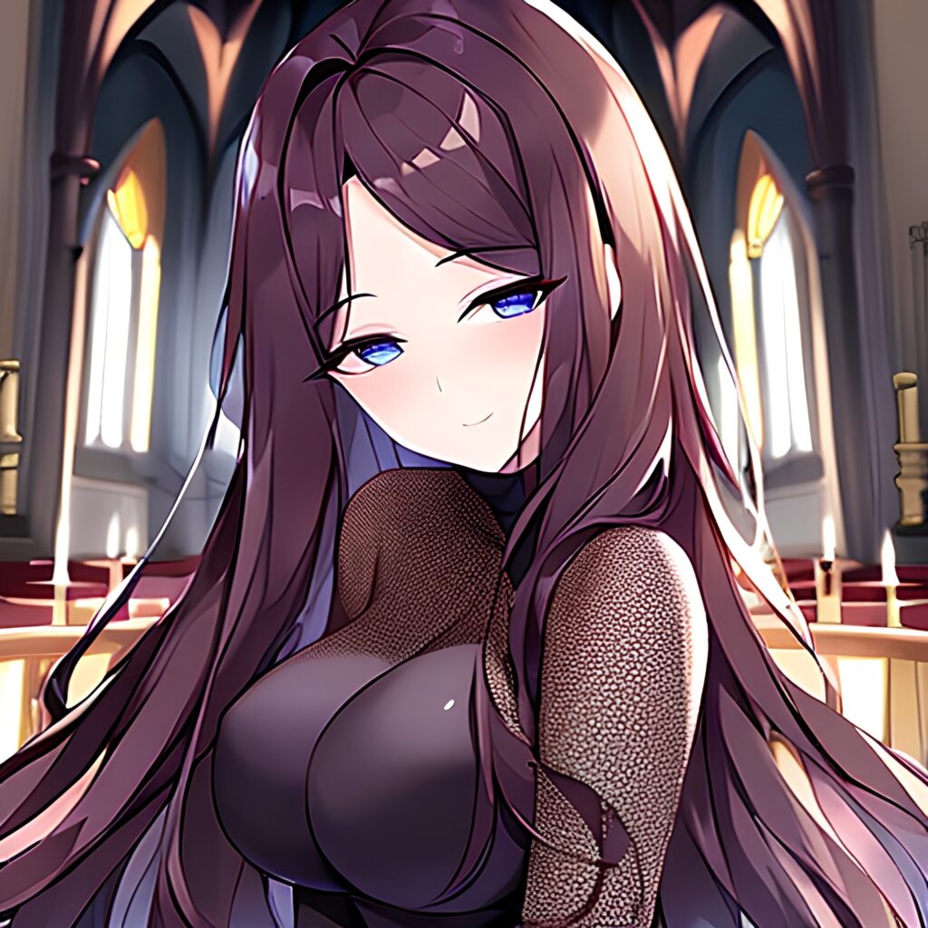 long hair messy hair woman fishnet brunette church 