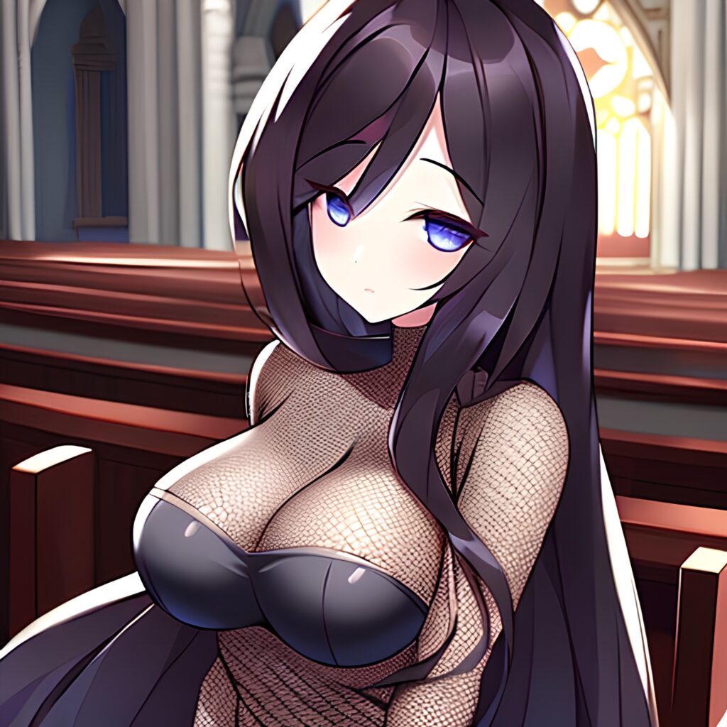 long hair messy hair woman fishnet brunette church