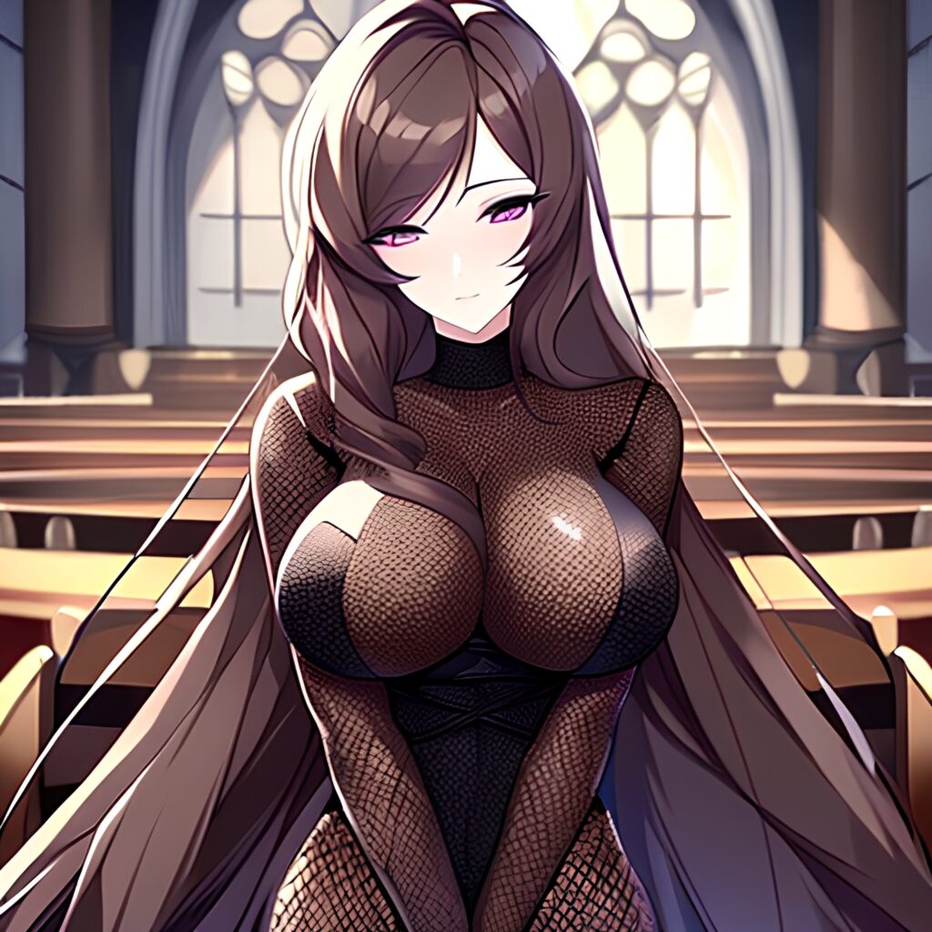 long hair messy hair woman fishnet brunette church 