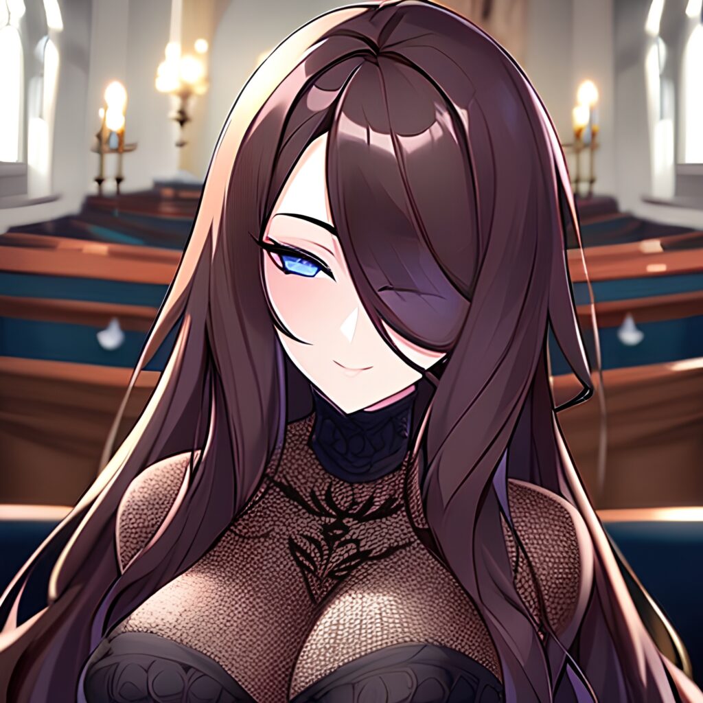 long hair messy hair woman fishnet brunette church
