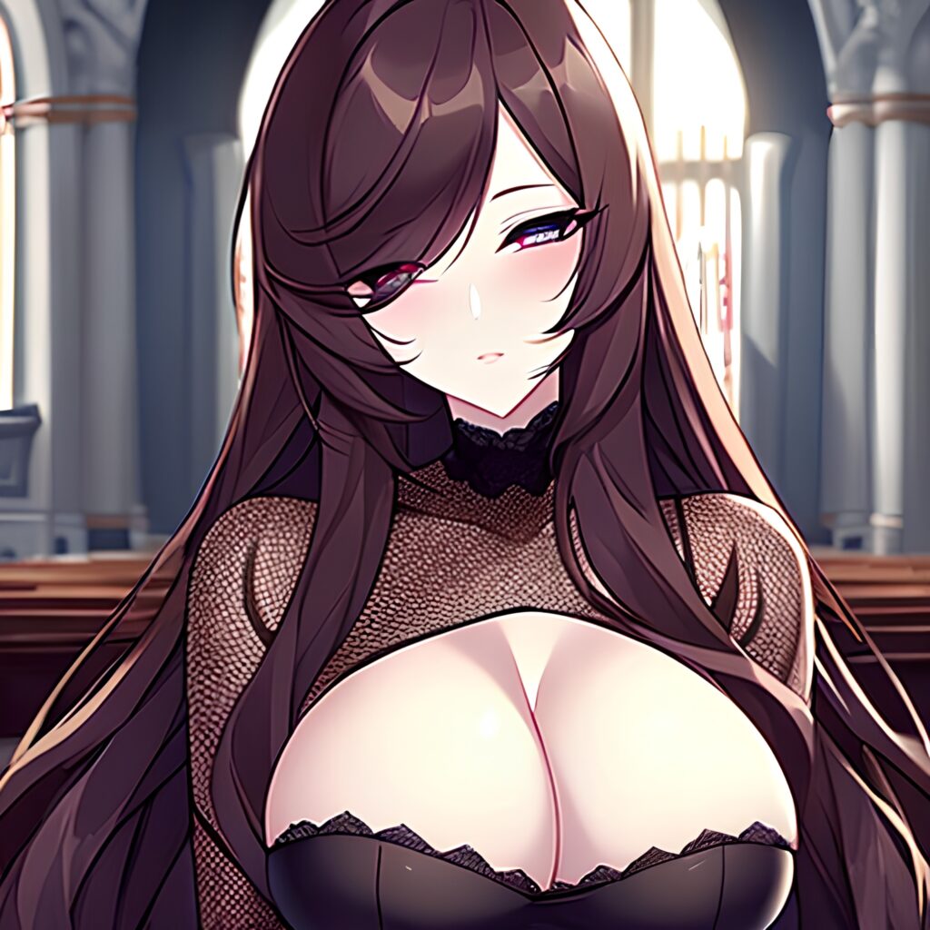 long hair messy hair woman fishnet brunette church