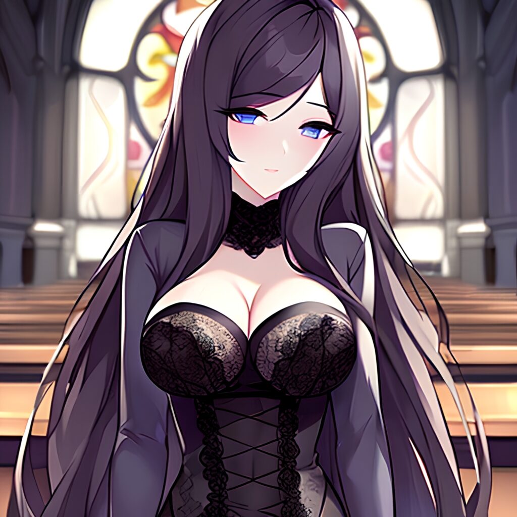 long hair messy hair woman fishnet brunette church 