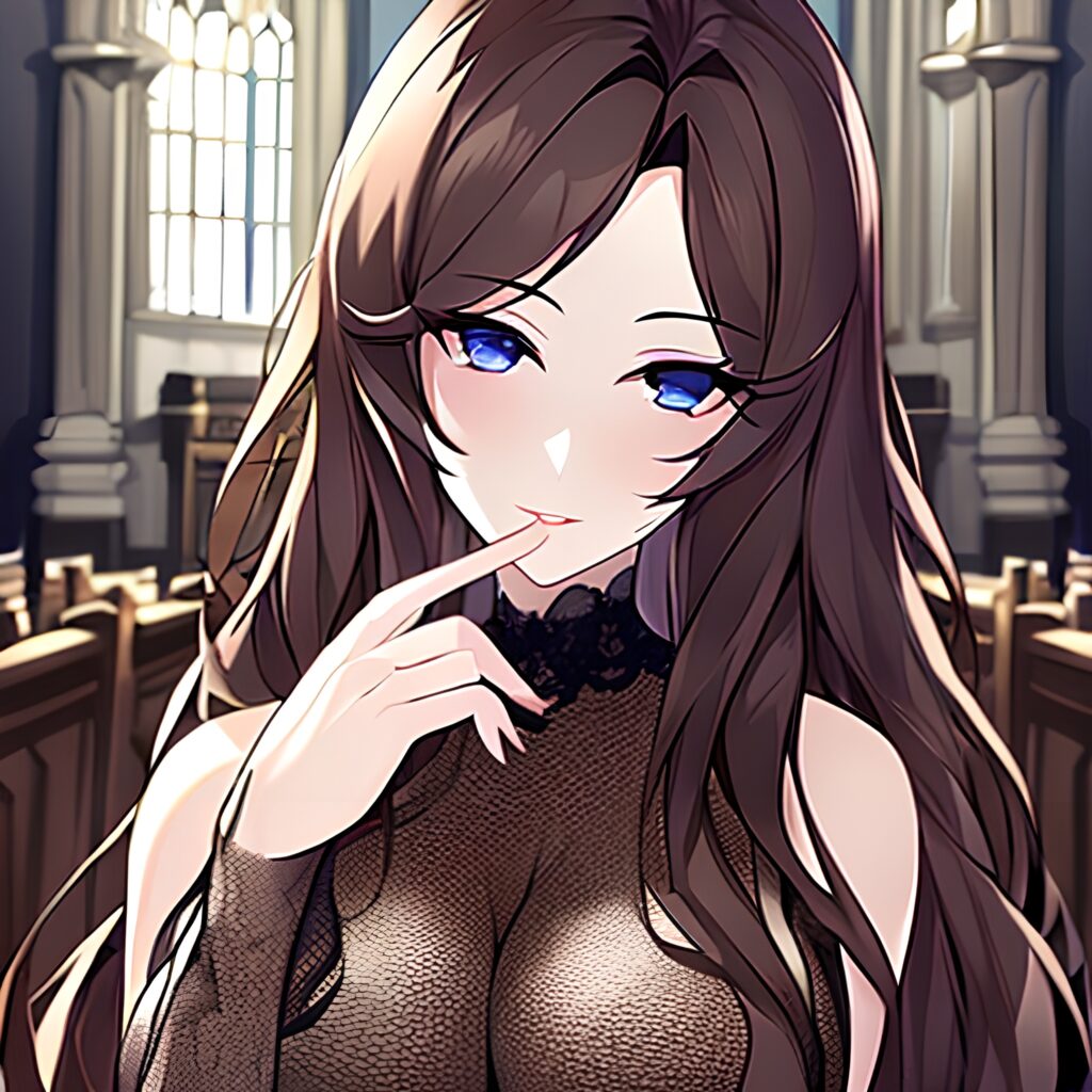 long hair messy hair woman fishnet brunette church 