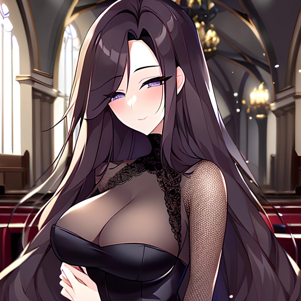 long hair messy hair woman fishnet church brunette