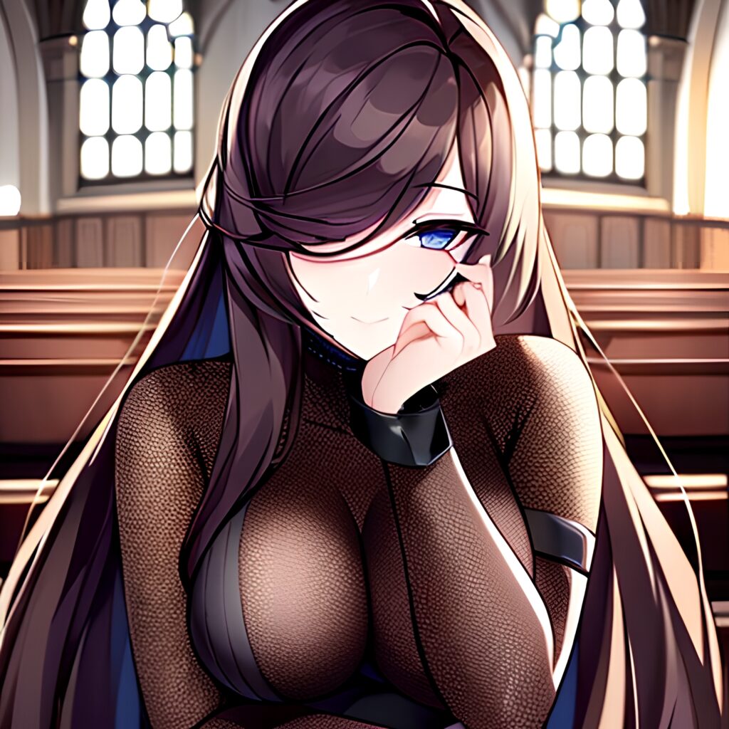long hair messy hair woman fishnet church brunette