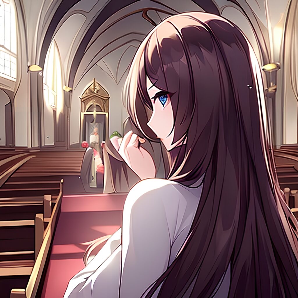 long hair messy hair woman fishnet church brunette 