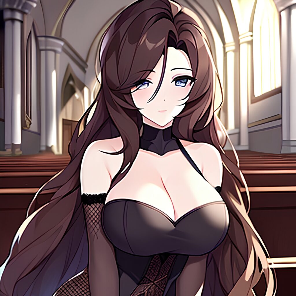 long hair messy hair woman fishnet church brunette 