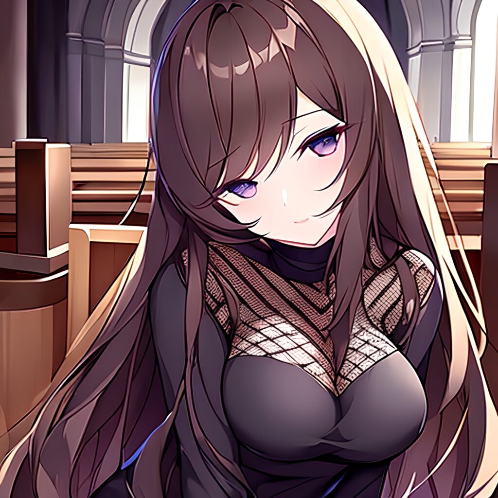 long hair woman brunette church fishnet messy hair