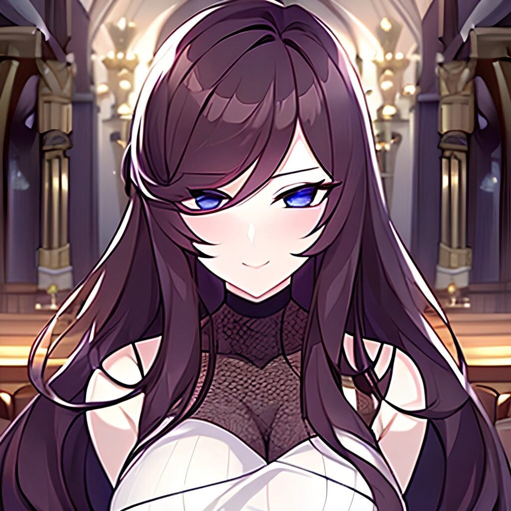 long hair woman brunette church fishnet messy hair