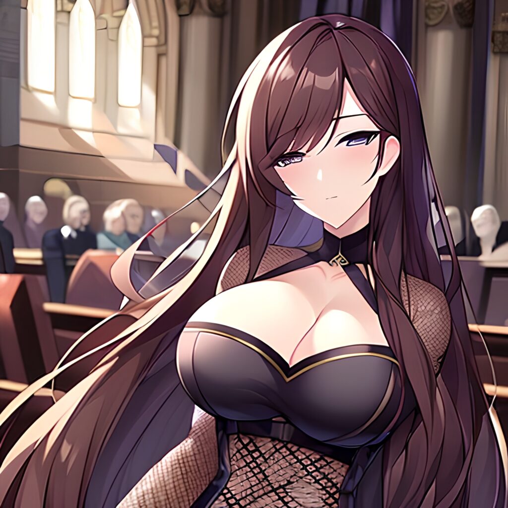long hair woman brunette church fishnet messy hair