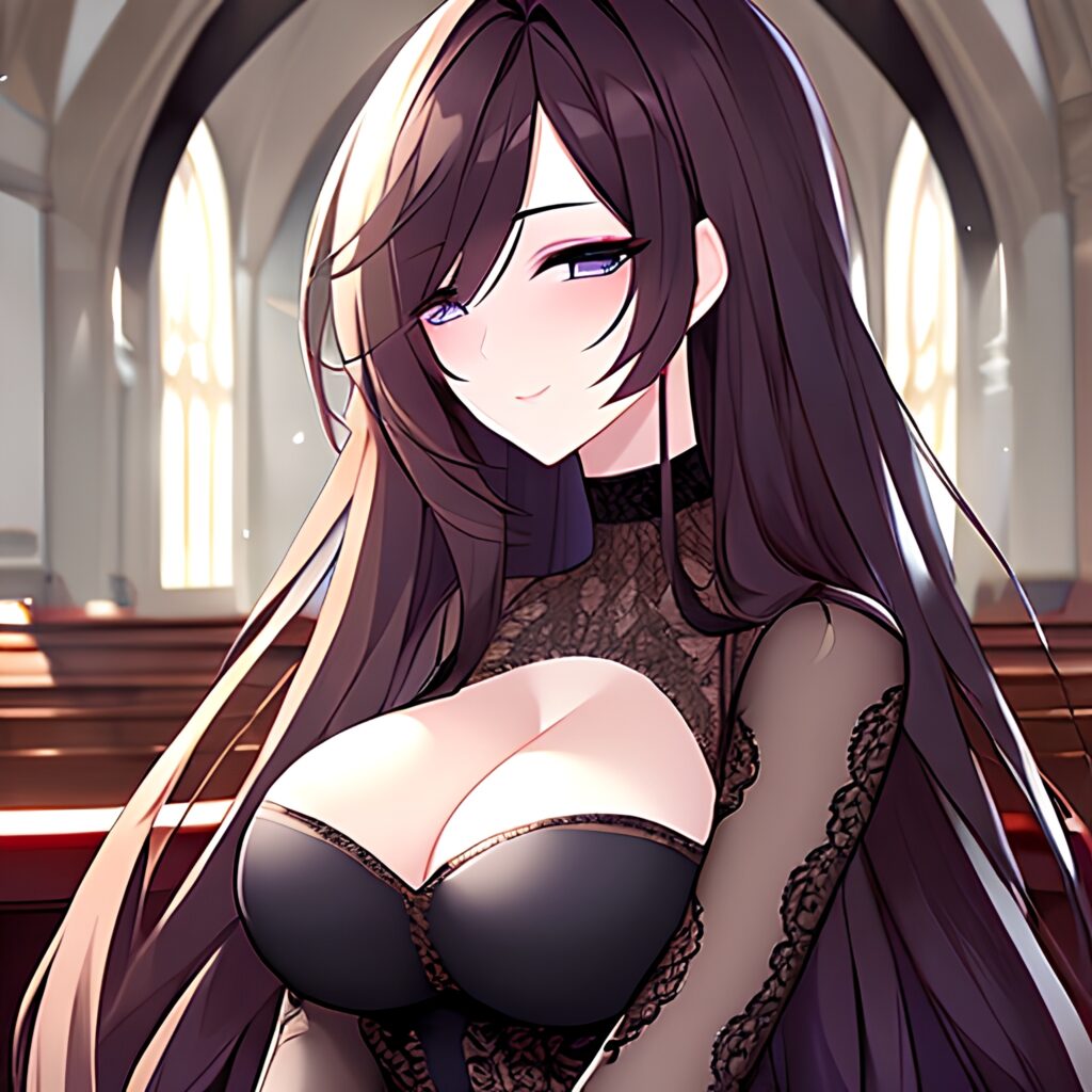 long hair woman brunette church fishnet messy hair
