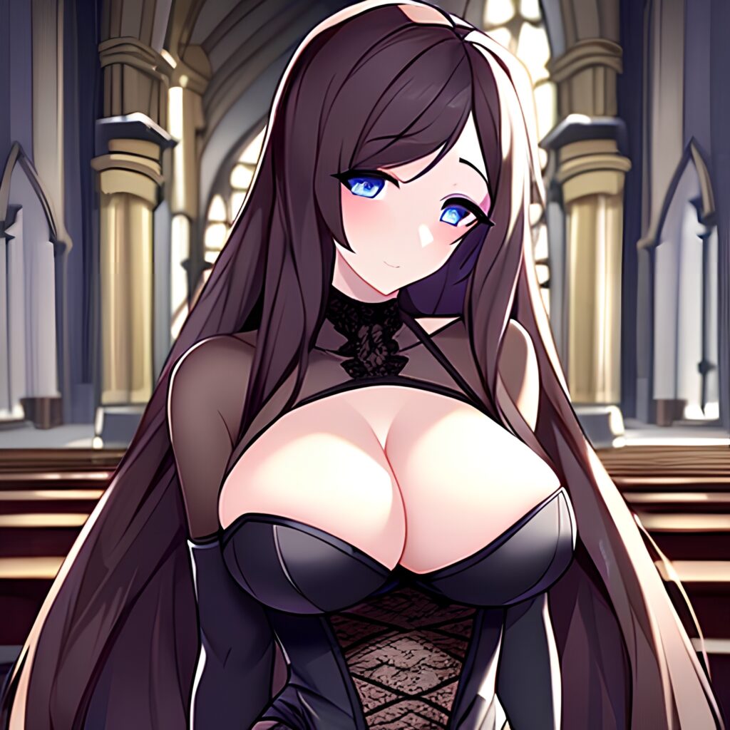 long hair woman brunette church messy hair fishnet