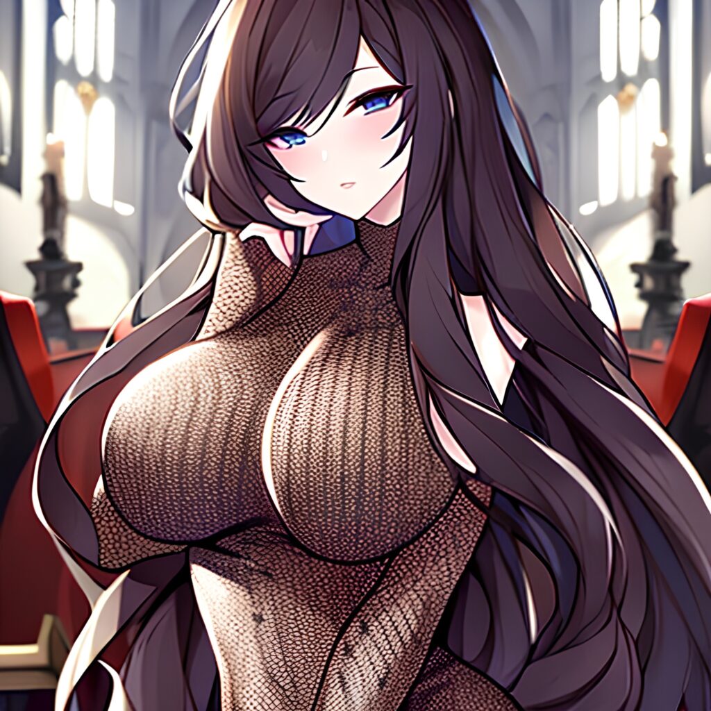 long hair woman brunette church messy hair fishnet