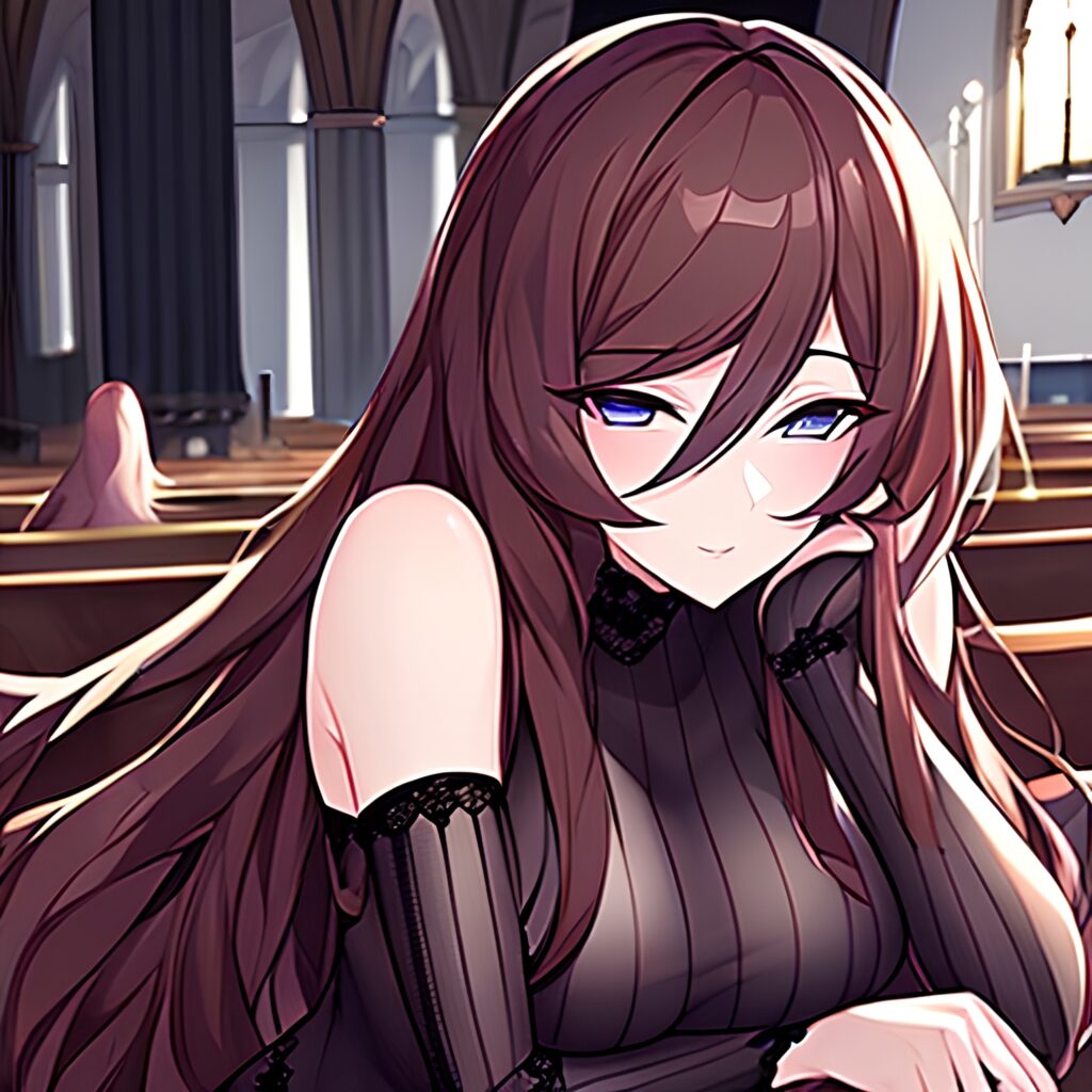 long hair woman brunette church messy hair fishnet