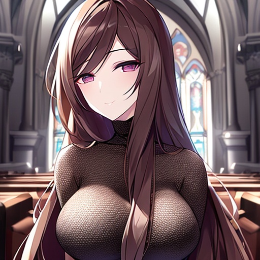 long hair woman brunette fishnet church messy hair 