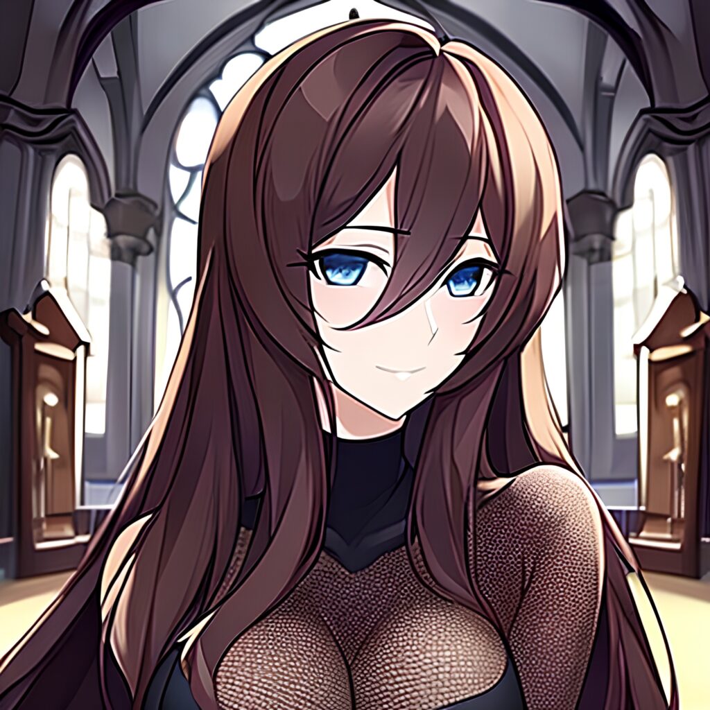 long hair woman brunette fishnet church messy hair