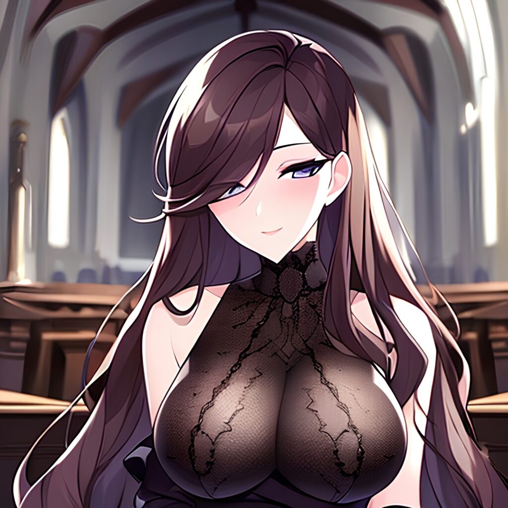 long hair woman brunette fishnet church messy hair