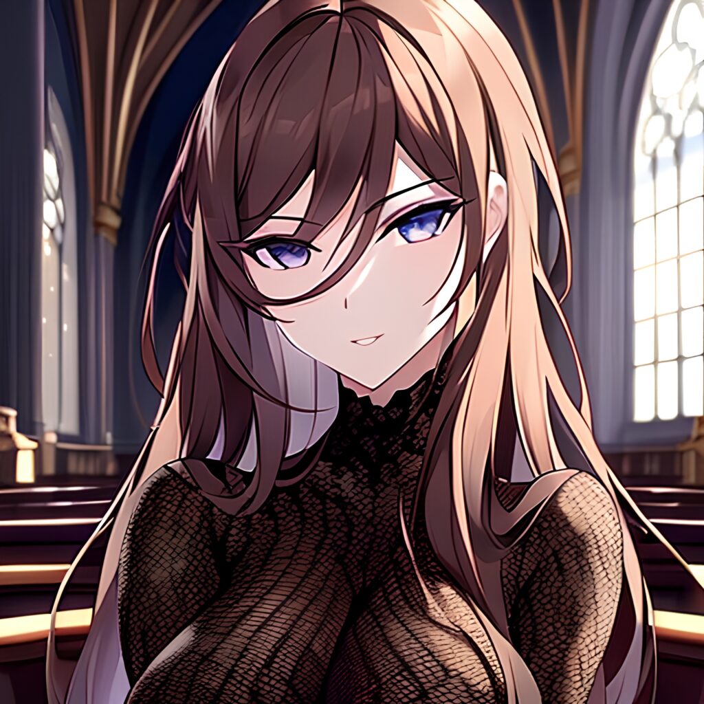 long hair woman brunette fishnet messy hair church 