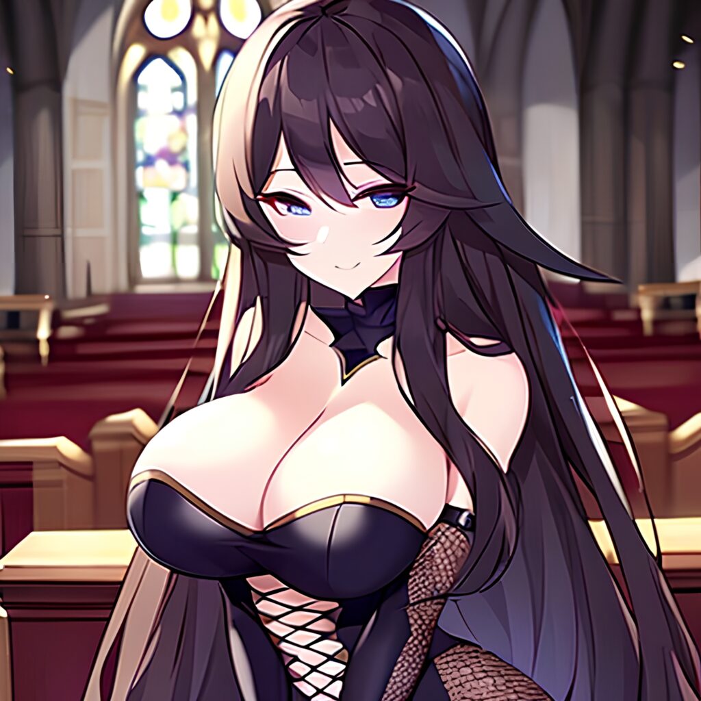long hair woman brunette fishnet messy hair church