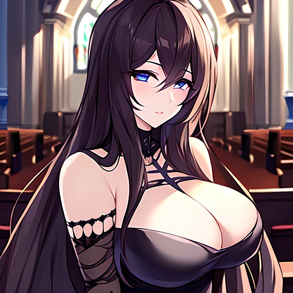 long hair woman brunette fishnet messy hair church 