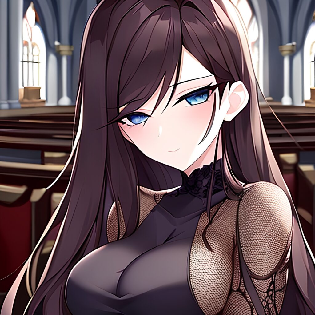 long hair woman brunette fishnet messy hair church 