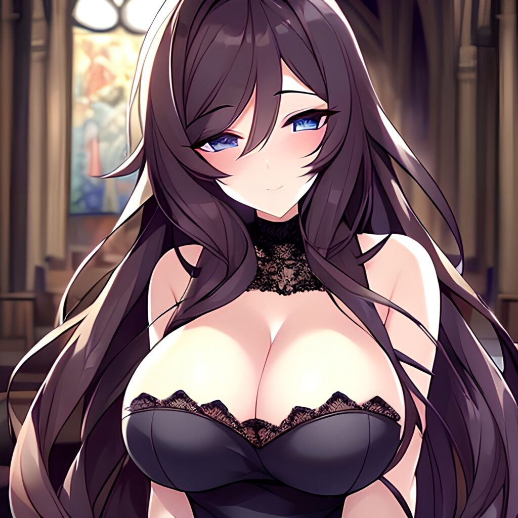 long hair woman church brunette fishnet messy hair