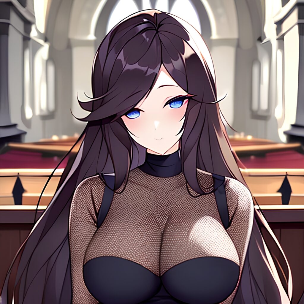 long hair woman church brunette fishnet messy hair