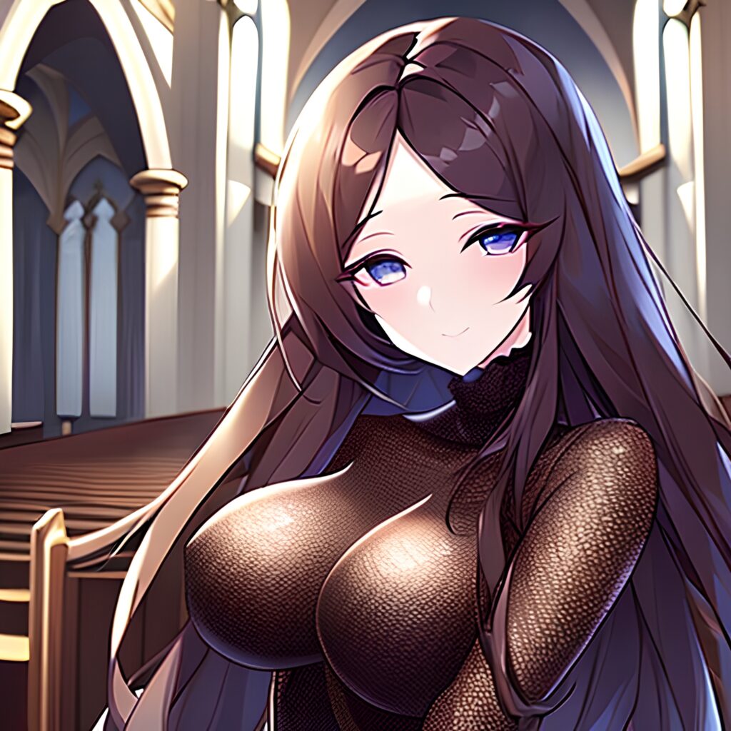 long hair woman church brunette fishnet messy hair